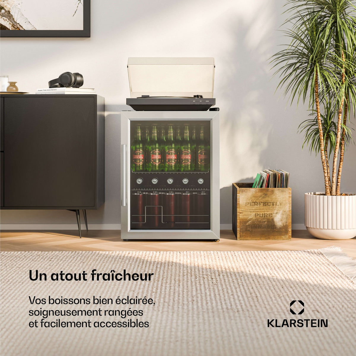 Mini réfrigérateur KLARSTEIN Beersafe porte vitrée 64x48cm LED Argent