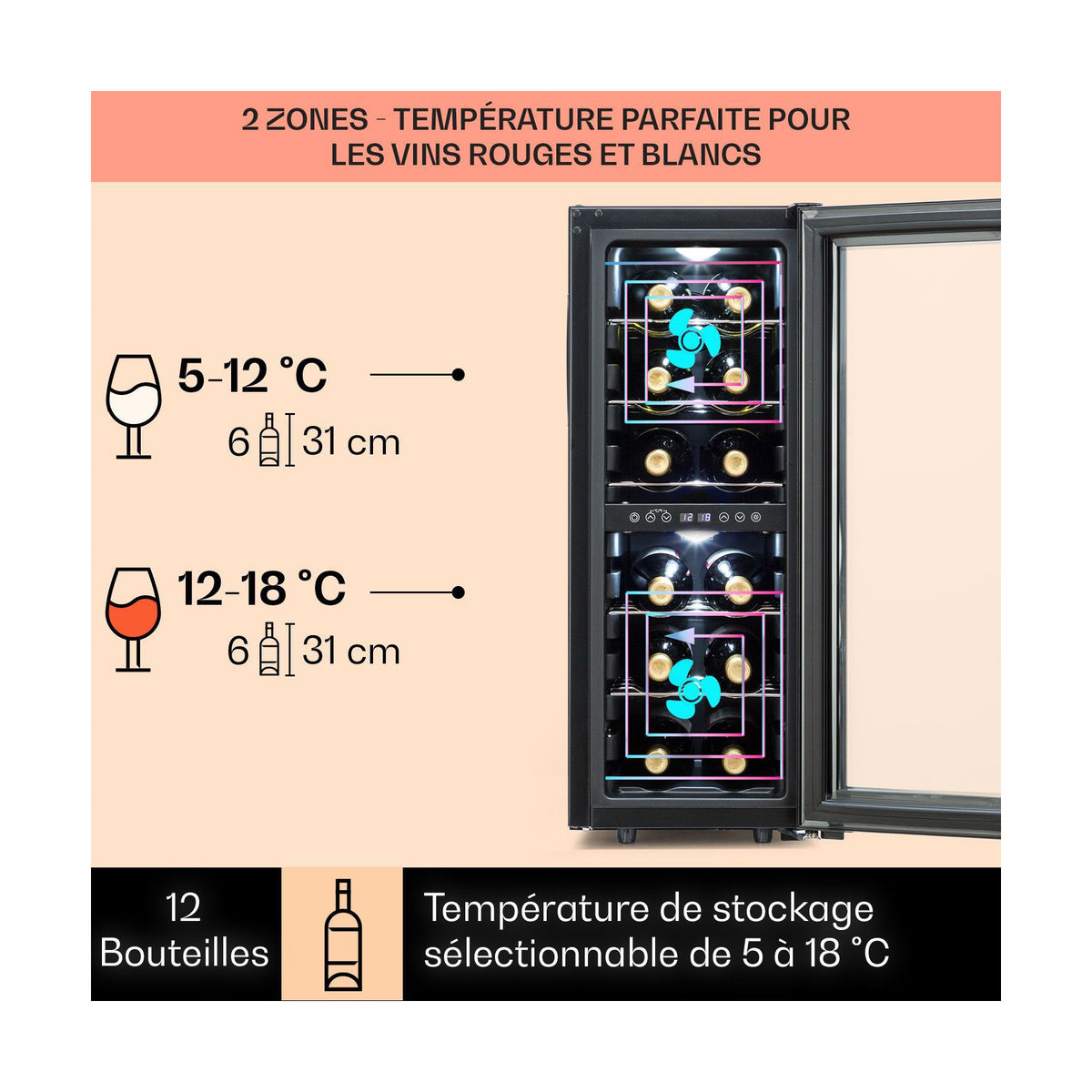 Cave à vin de service KLARSTEIN Shiraz 12 Duo - 42L - Noir