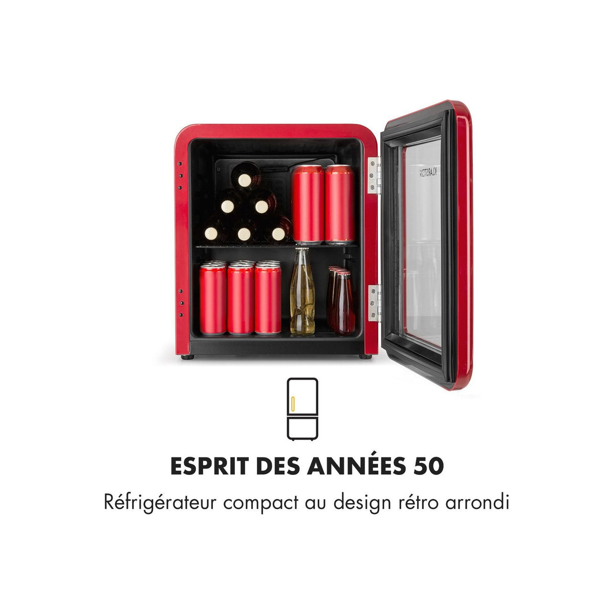 Mini réfrigérateur KLARSTEIN PopLife 48L 0-10°C design rétro rouge