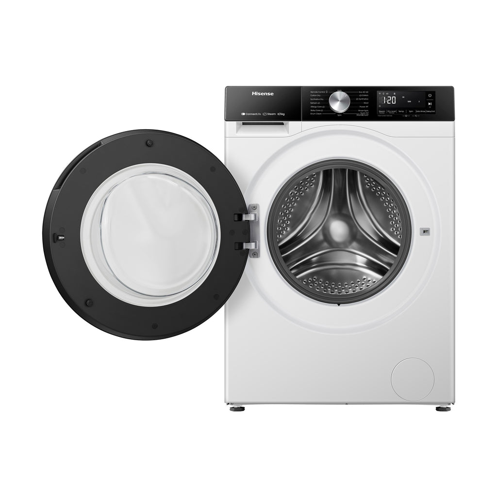 Lave linge séchant hublot HISENSE WD3S8043BW3 - 8/5 kg - 1400 tr/min - Classe D - Moteur Inverter - Connecté - PureJetWash