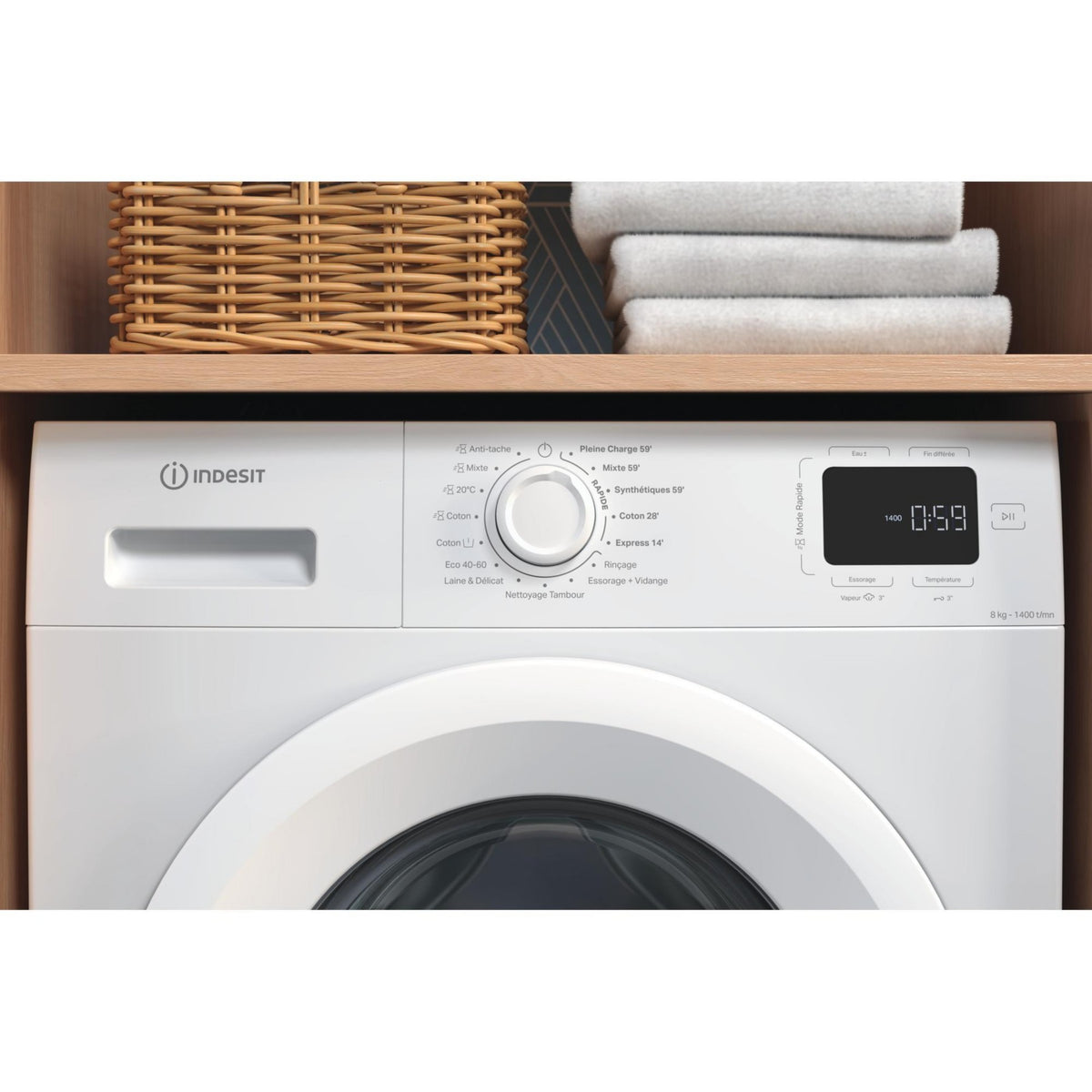 Lave linge hublot INDESIT IM864MYTIMEFR - 8 kg - 1400 tr/min - Classe A - Moteur induction
