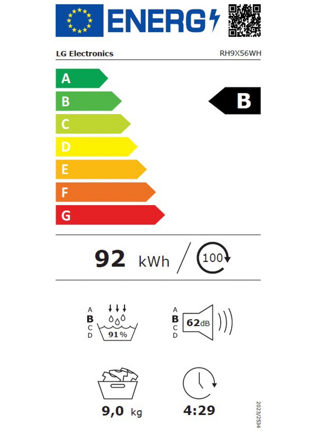 Sèche linge pompe à chaleur LG RH9X56WH