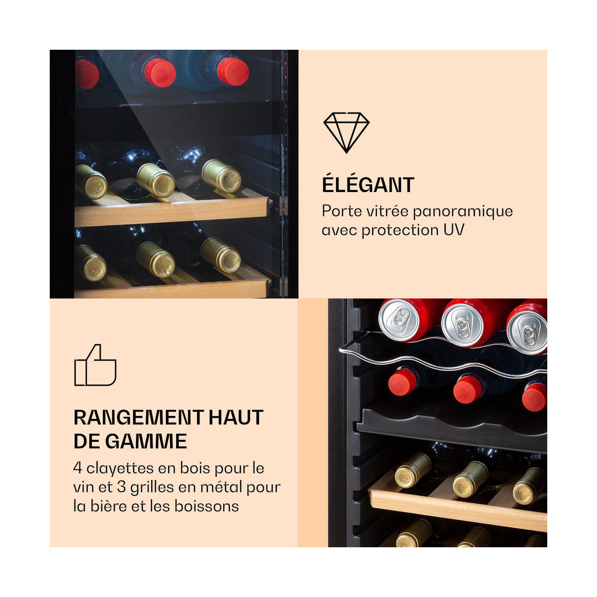Cave à vin de service KLARSTEIN Bovella 27 Duo+ 74L 27 bouteilles