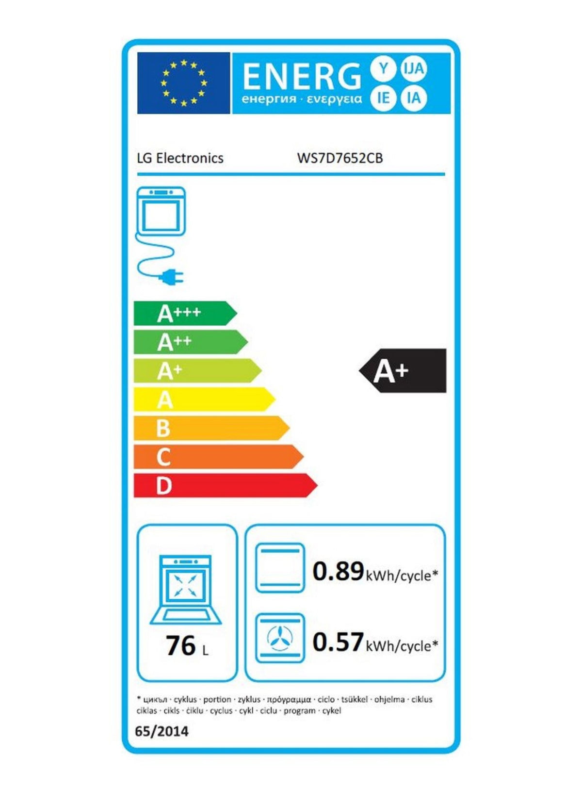 Four encastrable LG WS7D7652CB - Pyrolyse - Hydrolyse - Chaleur pulsée - Porte froide - Rails télescopiques