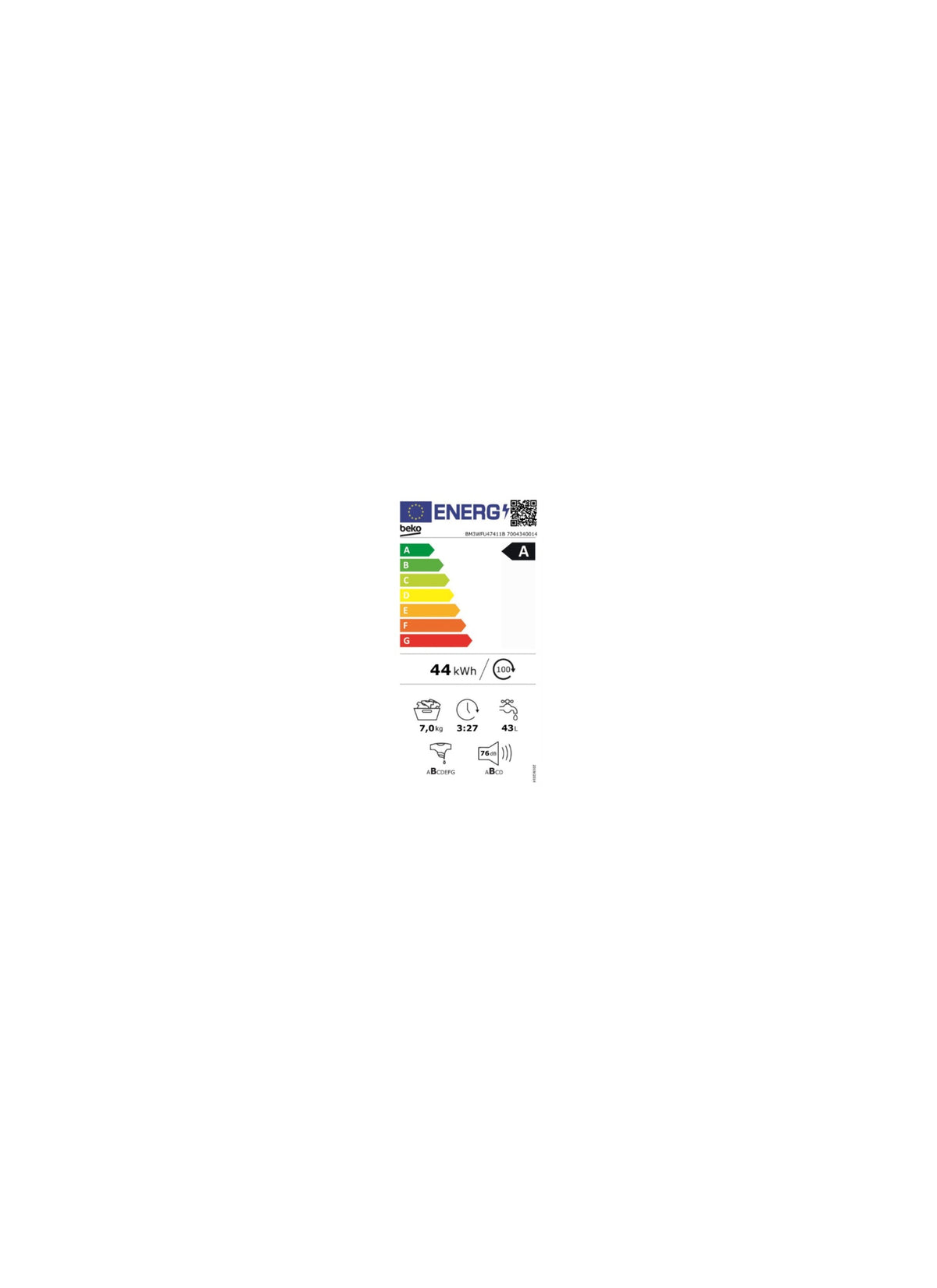 Lave linge compact BEKO BM3WFU47411B - 7 kg - 1400 tr/min - Classe A - Moteur induction - Energy Spin