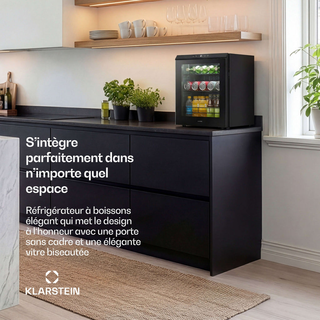 Mini réfrigérateur KLARSTEIN Bevora 52cm 46L Frigo Porte Vitrée Noir