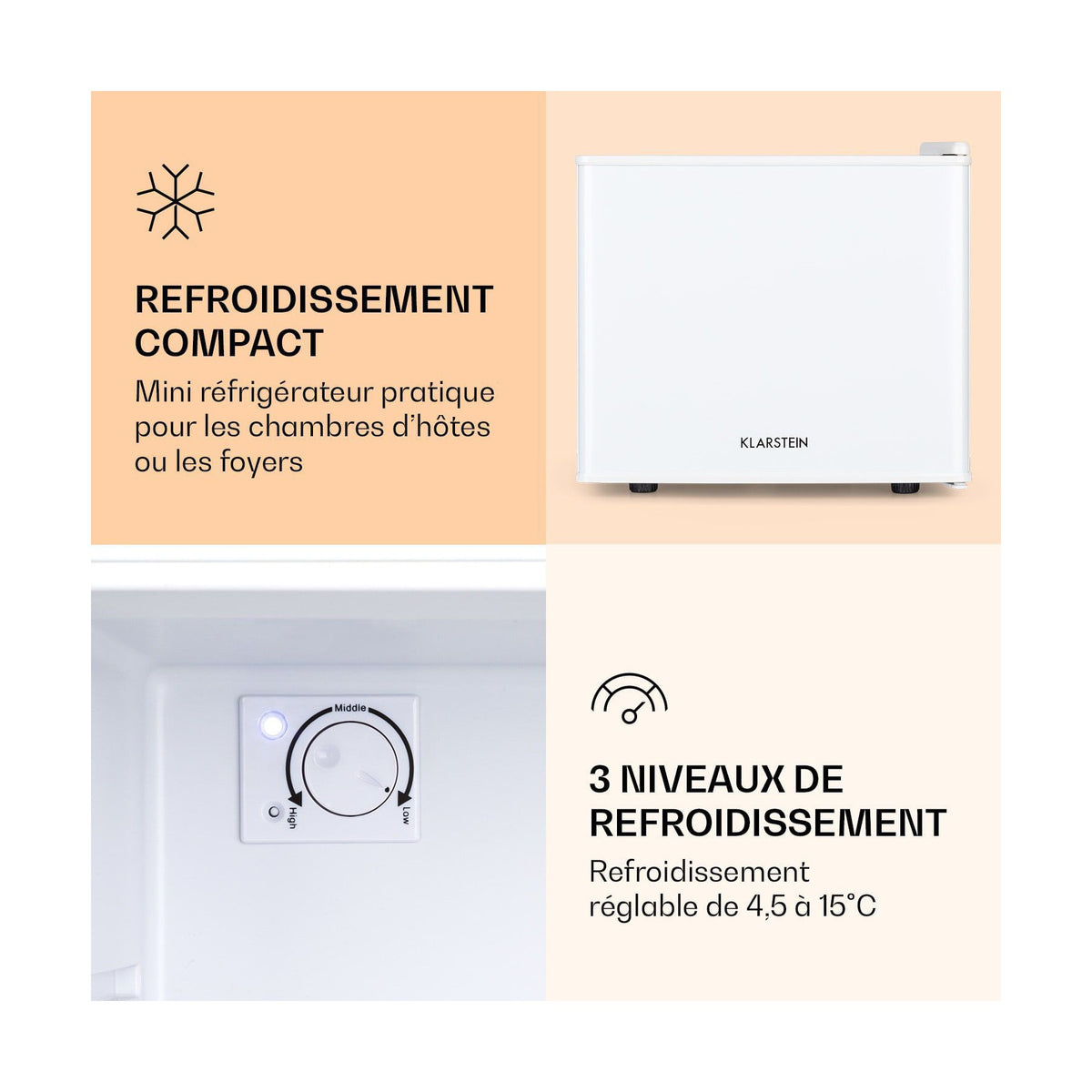 Mini réfrigérateur KLARSTEIN Minibar compact 2 niveaux 17L 26dB blanc