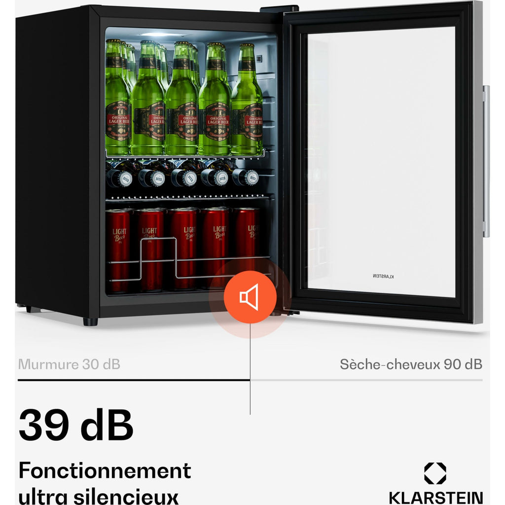 Mini réfrigérateur KLARSTEIN Beersafe porte vitrée 64x48cm LED Argent