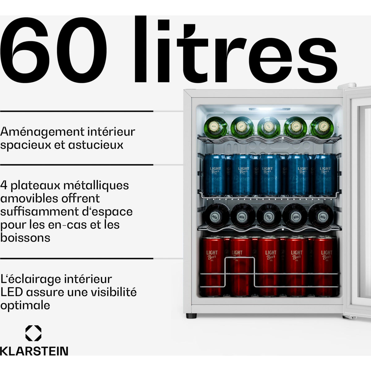 Mini réfrigérateur KLARSTEIN Beersafe porte miroir 64x48cm 60L Blanc