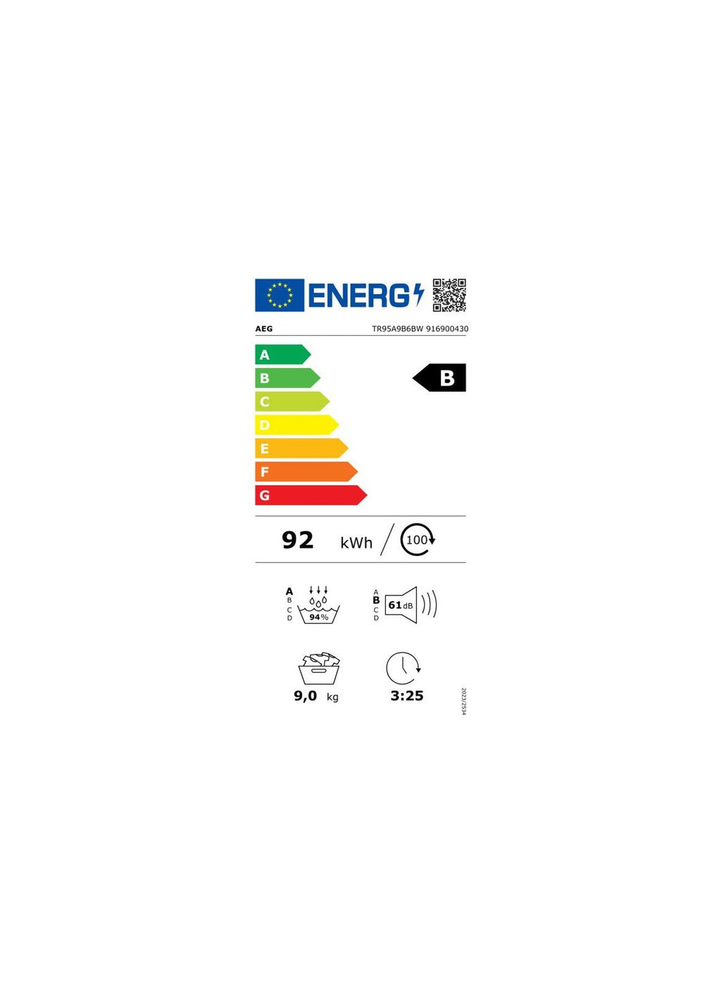 Sèche linge pompe à chaleur AEG TR95A9B6BW