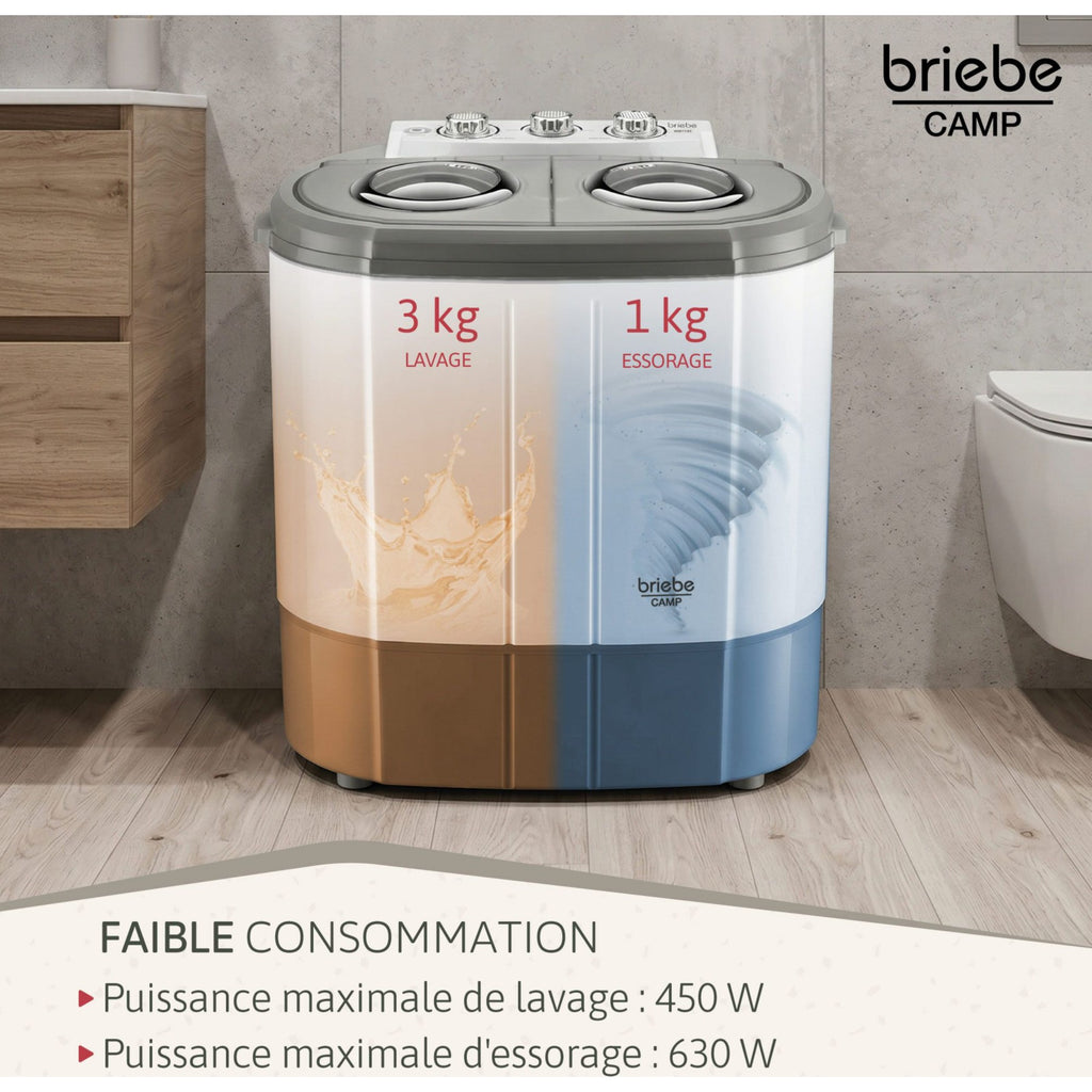 Lave linge portable BRIEBE avec Centrifugeuse 2 Compartimen WM1140