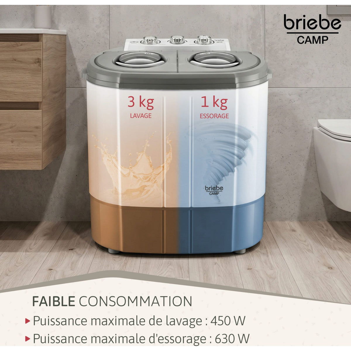 Lave linge portable BRIEBE avec Centrifugeuse 2 Compartimen WM1140