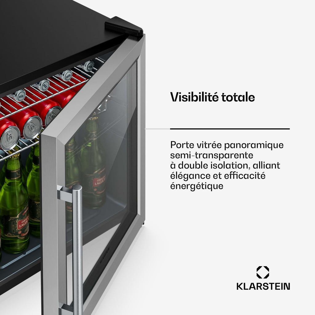 Mini réfrigérateur KLARSTEIN Beersafe porte vitrée 44x48cm LED Argent