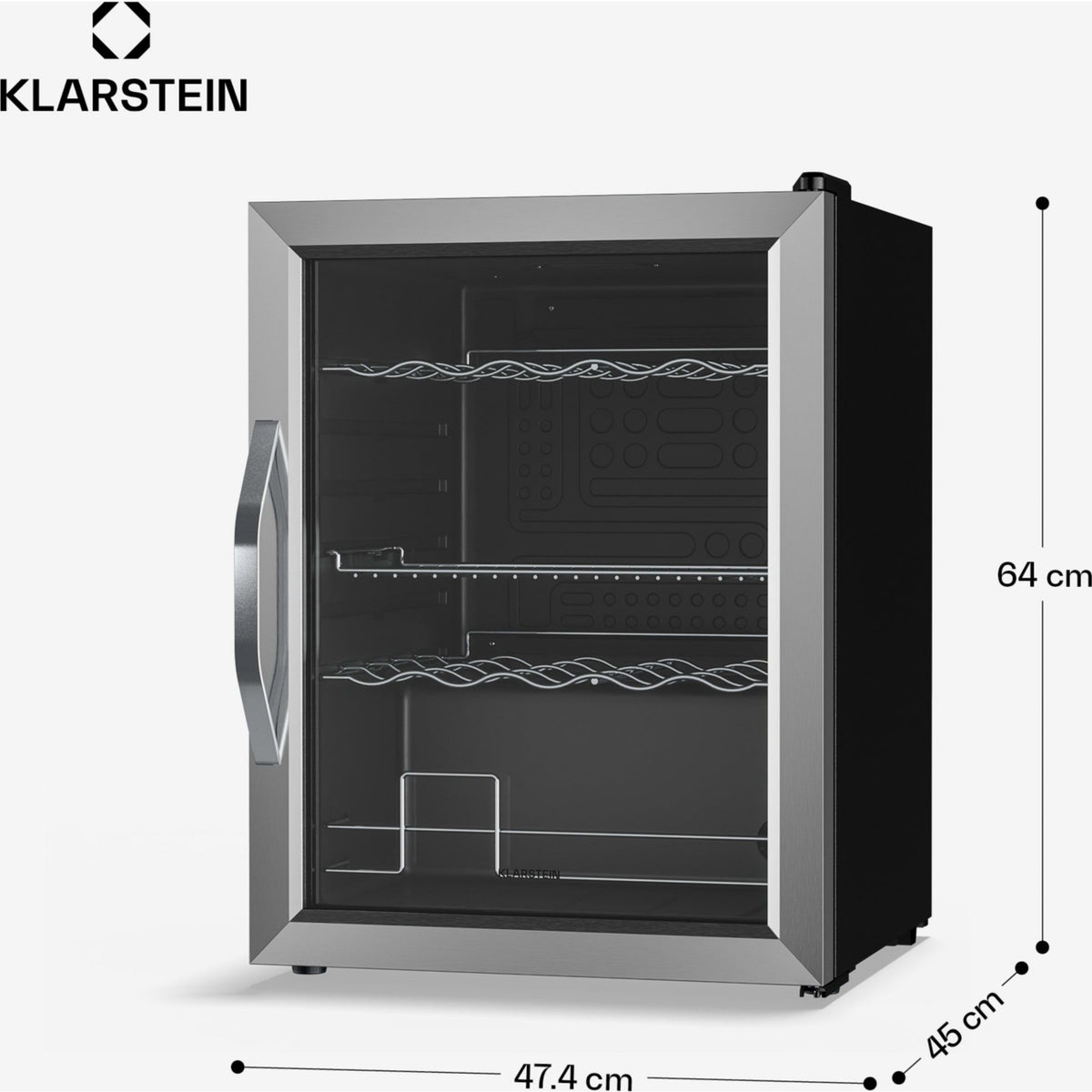 Mini réfrigérateur KLARSTEIN Beersafe porte vitrée 64x48cm LED Argent
