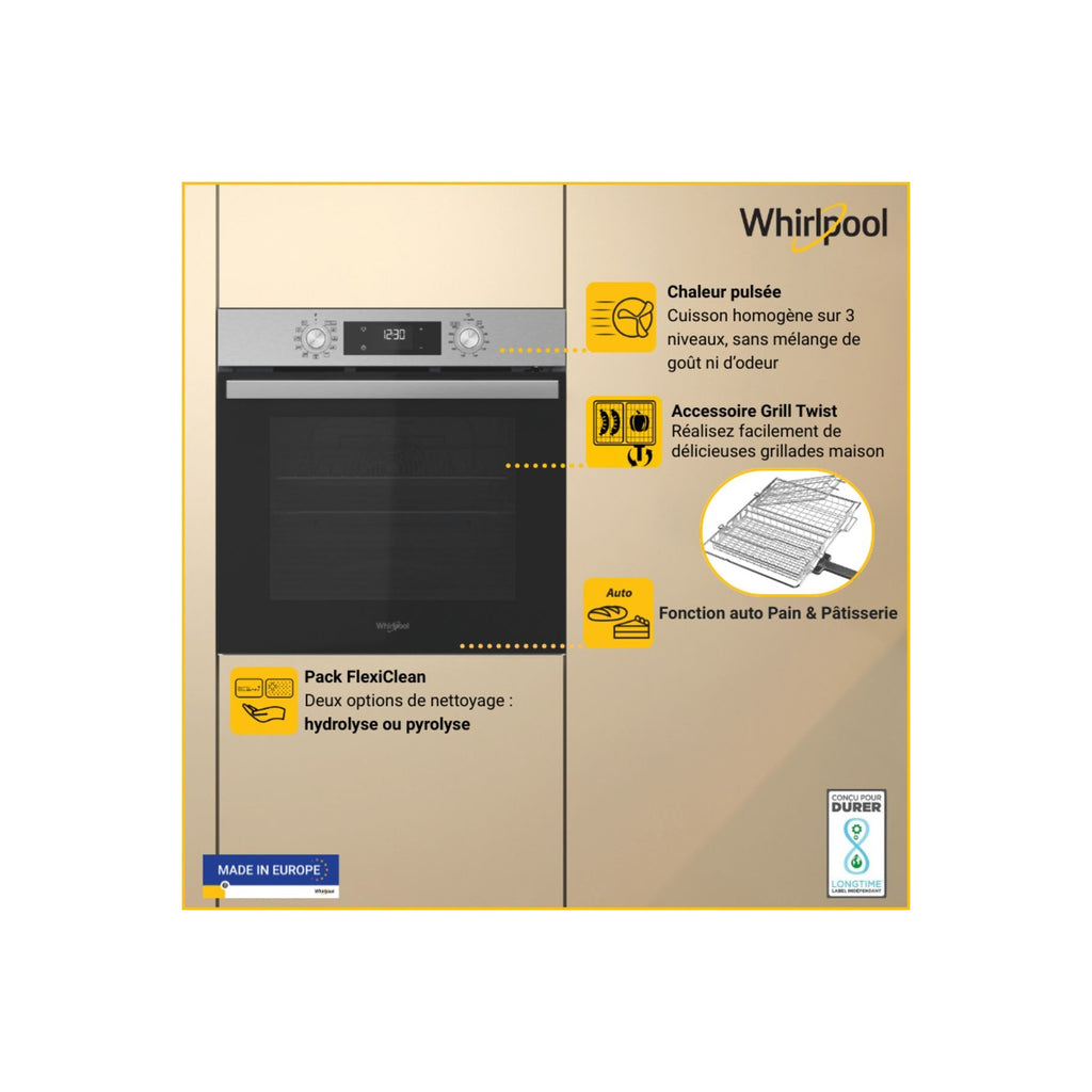 Four encastrable WHIRLPOOL OMR58RU0ZX - Hydrolyse - Pyrolyse - Chaleur pulsée - Ajout Vapeur - Grill Amovible Twist