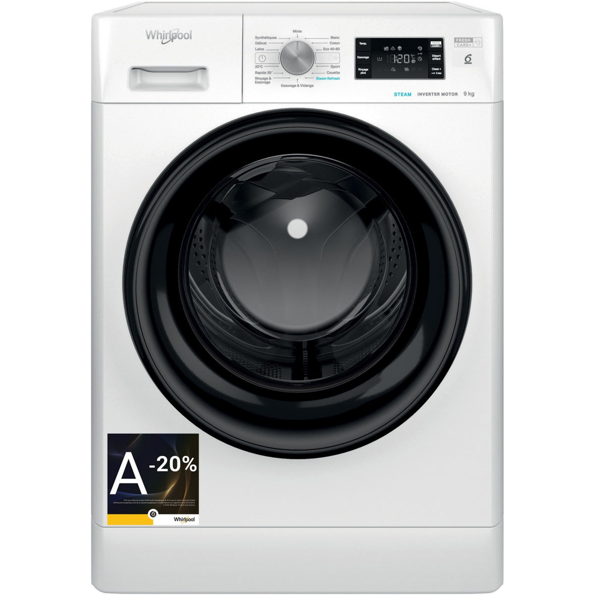 Lave linge hublot WHIRLPOOL FFBP9489BVFR - 9 kg - 1400 tr/min - Classe A - Moteur induction
