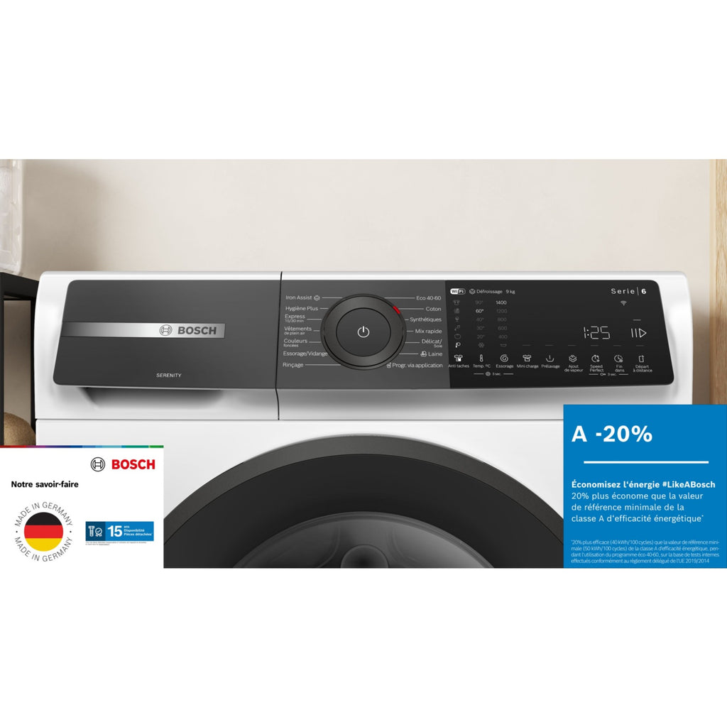 Lave linge hublot BOSCH WGH2440SFR - 9 kg - 1400 tr/min - Classe A - Moteur induction - WiFi - SERENITY - Série 6