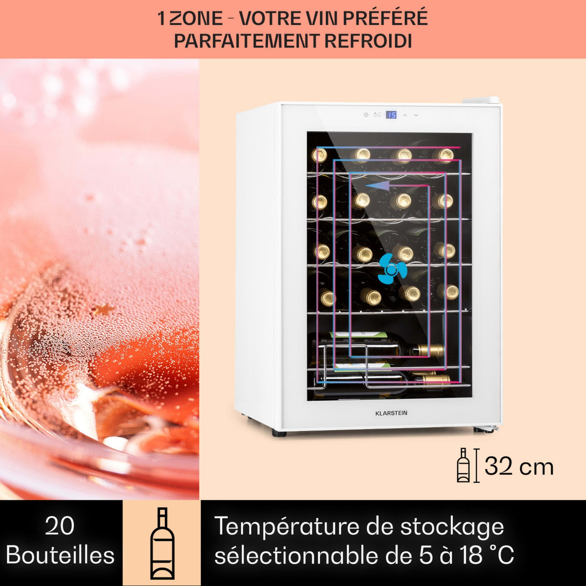 Cave à vin de service KLARSTEIN Shiraz 20 Uno 53L 20 bouteilles