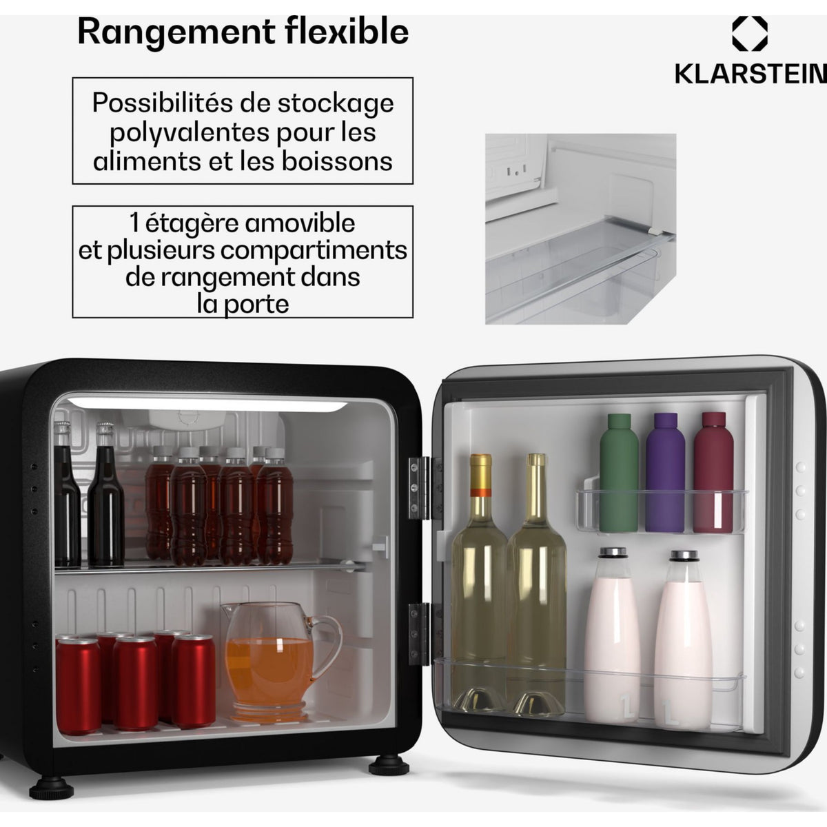 Mini réfrigérateur KLARSTEIN Audrey Evo 43L rétro compact 0-10°C noir