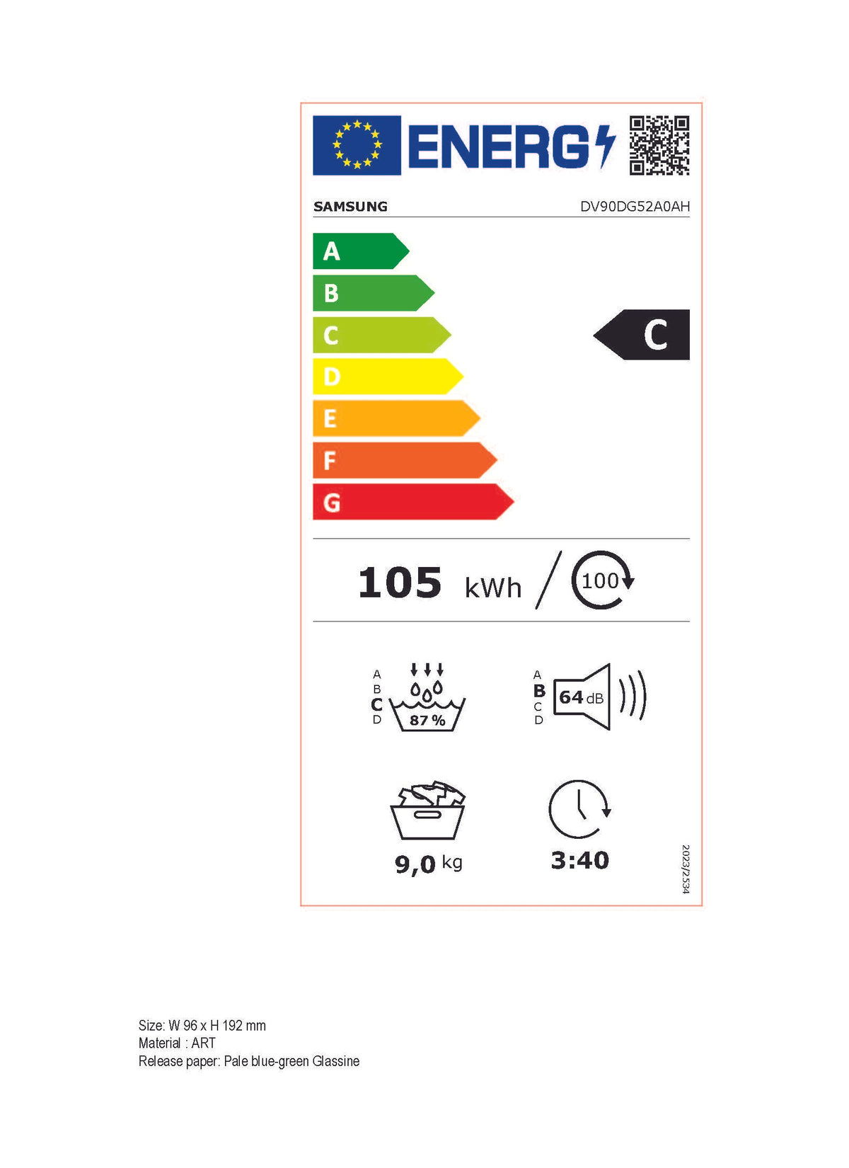 Sèche linge pompe à chaleur SAMSUNG DV90DG52A0AH
