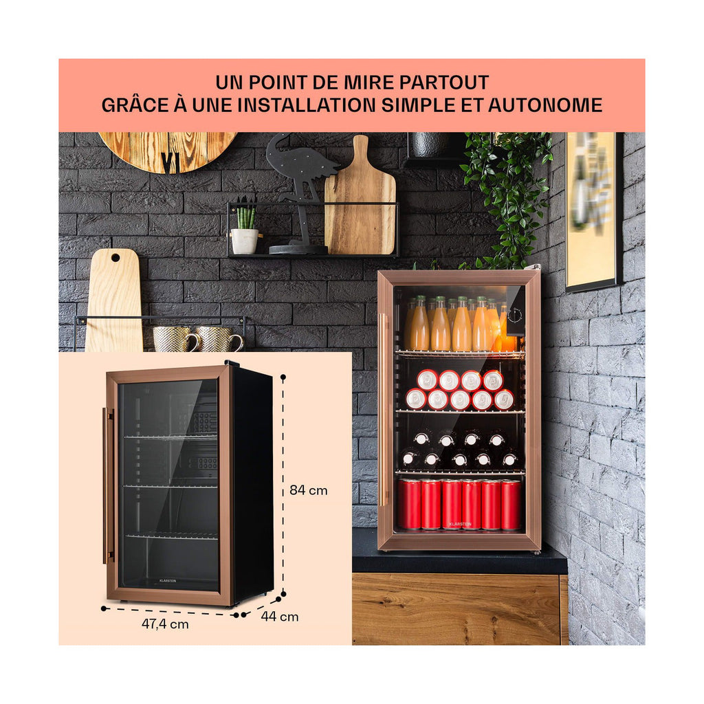 Mini réfrigérateur KLARSTEIN BeersafeXXL 80L porte vitrée inox cuivre
