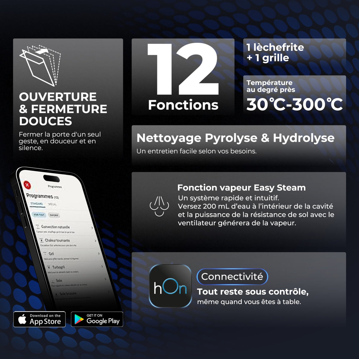 Four encastrable HAIER ID2P5B5EYTB - Pyrolyse - Hydrolyse - Chaleur pulsée - Porte froide - Rails télescopiques