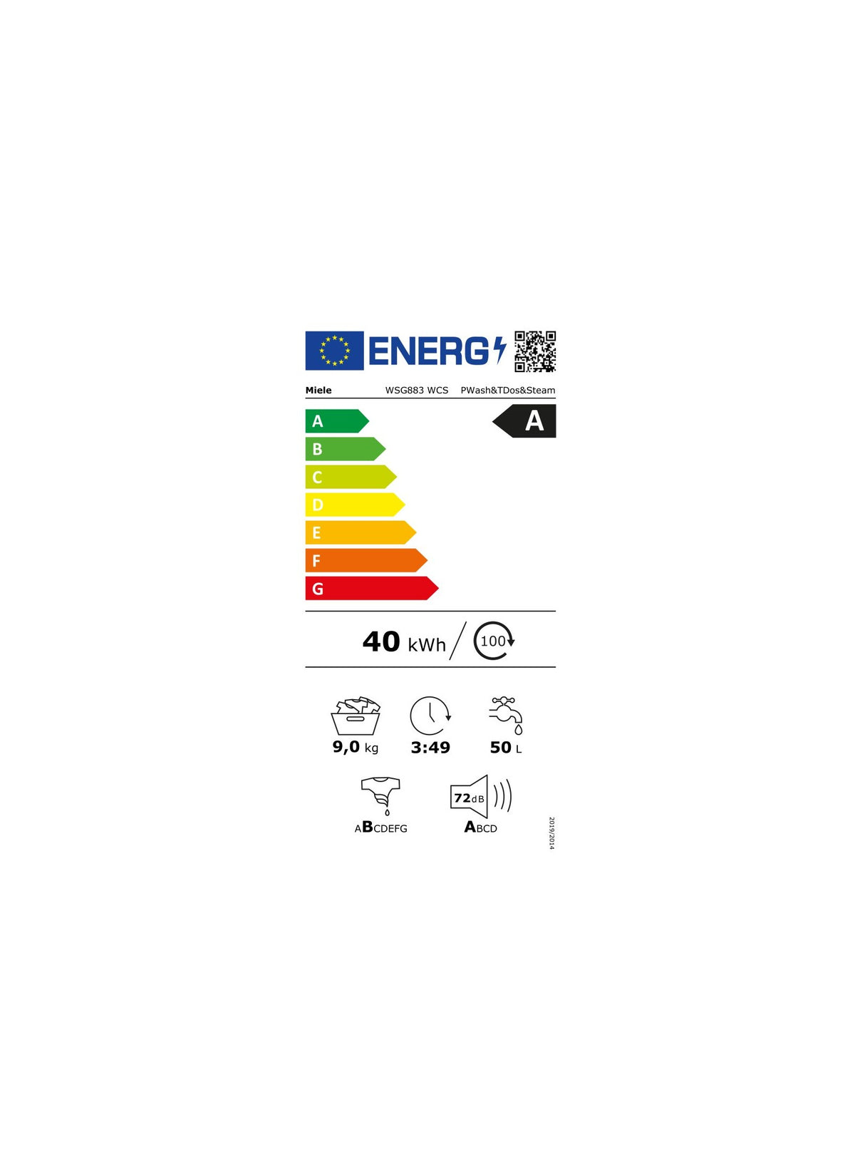 Lave linge hublot MIELE WSG 883 - 9 kg - 1400 tr/min - Classe A - Moteur induction - Autodose - Connecté wifi