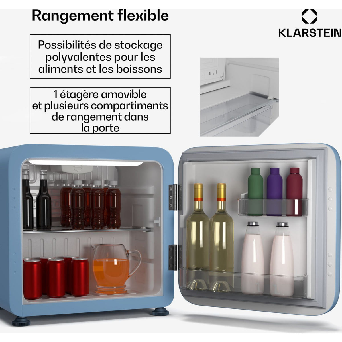 Mini réfrigérateur KLARSTEIN Audrey Evo 43L rétro compact 0-10°C bleu