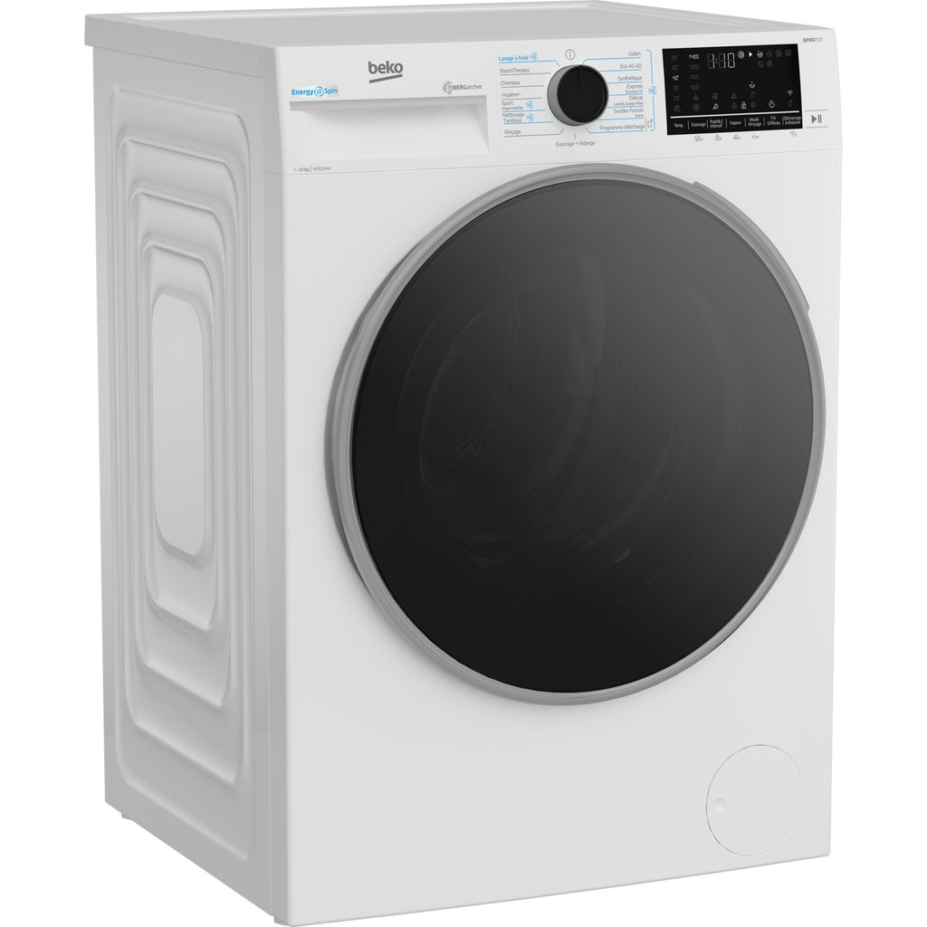 Lave linge hublot BEKO B7WFT6104019W - 10 kg - 1400 tr/min - Classe A - Moteur induction - wifi - EnergySpin -FiberCatcher