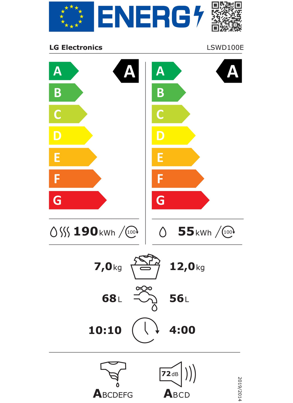 Lave linge séchant hublot LG LSWD100E - 12/7 kg - 1600 tr/min - Classe A - Dosage automatique - Connecté Reconditionné
