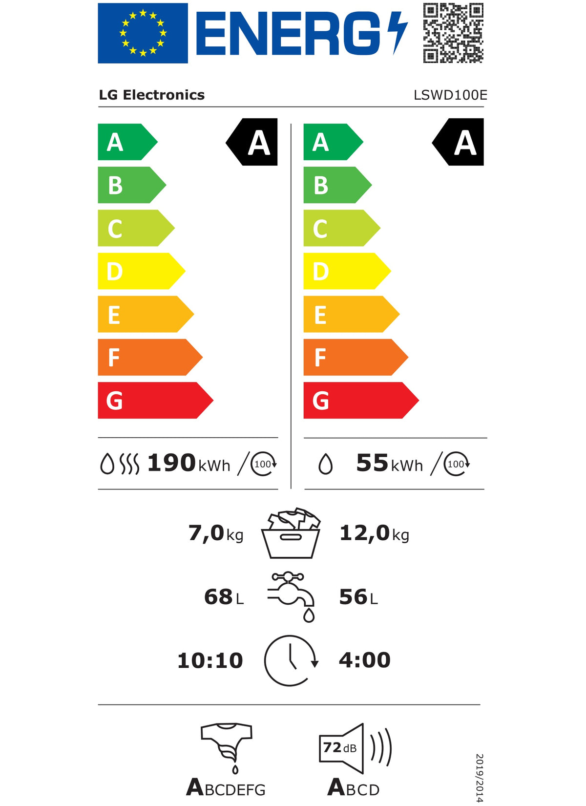 Lave linge séchant hublot LG LSWD100E - 12/7 kg - 1600 tr/min - Classe A - Dosage automatique - Connecté Reconditionné
