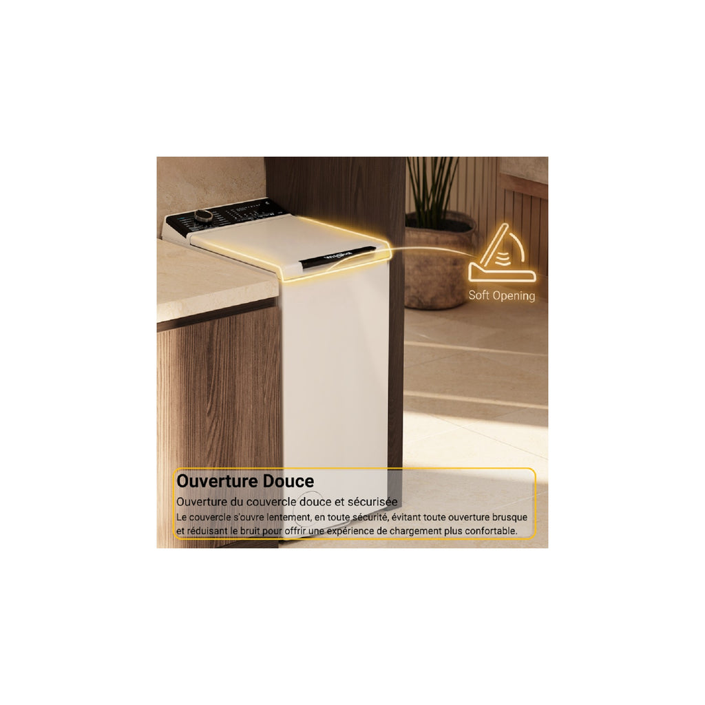 Lave linge top WHIRLPOOL TW621CSILENCEFR - 6 kg - 1200 tr/min - Classe A - Moteur induction - Connecté WiFi