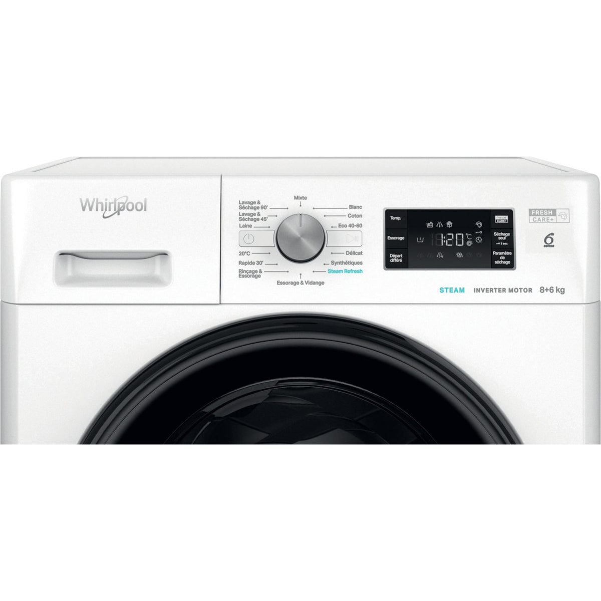Lave linge séchant hublot WHIRLPOOL FFWDB864489BVFR - 8/6 kg - 1400 tr/min - Classe C - Moteur induction