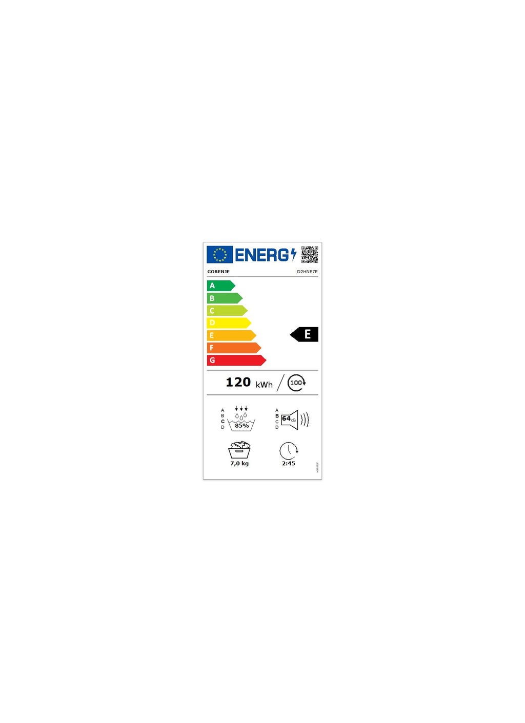 Sèche linge pompe à chaleur GORENJE D2HNE7E
