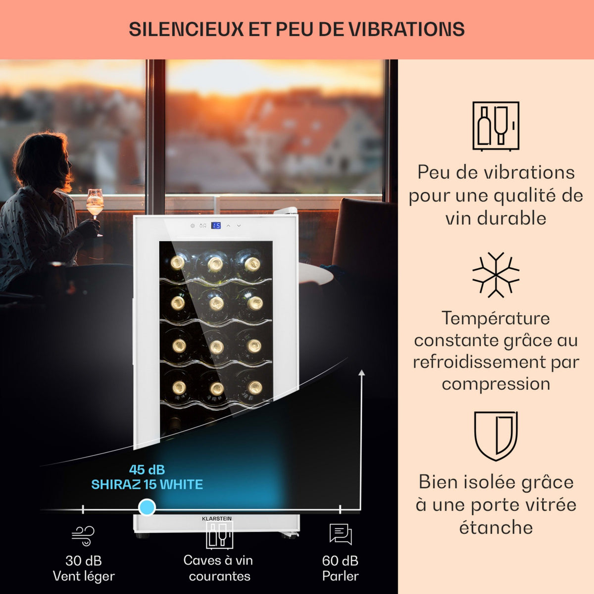 Cave à vin de service KLARSTEIN Shiraz 15 Slim Uno 44L tactile