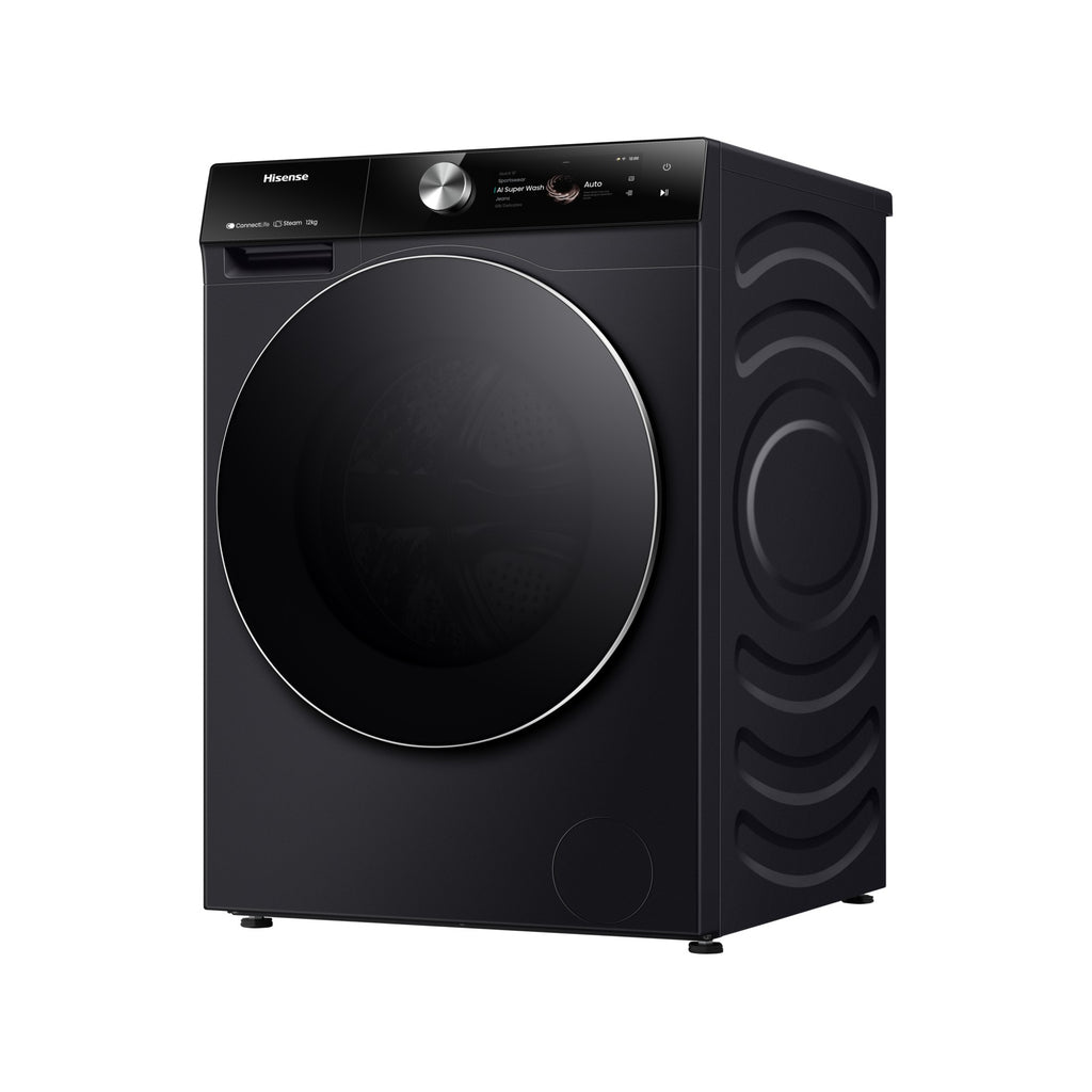 Lave linge hublot HISENSE WF7S1247BB - 12 kg - 1400 tr/min - Classe A - Moteur induction - Autodosage - Connecté - Noir
