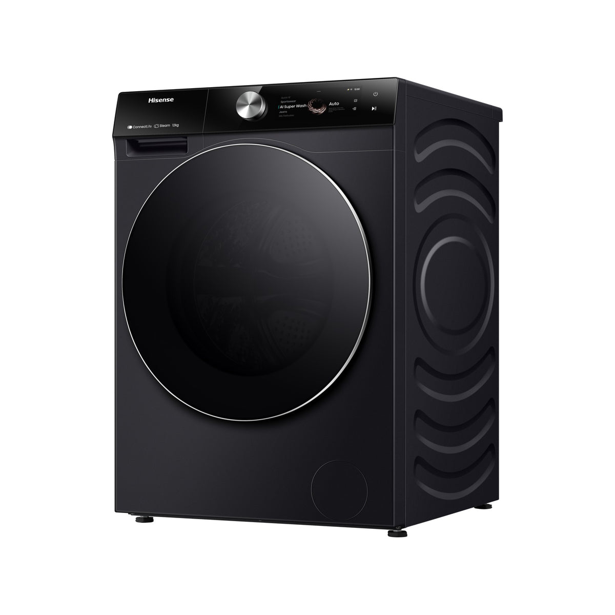 Lave linge hublot HISENSE WF7S1247BB - 12 kg - 1400 tr/min - Classe A - Moteur induction - Autodosage - Connecté - Noir