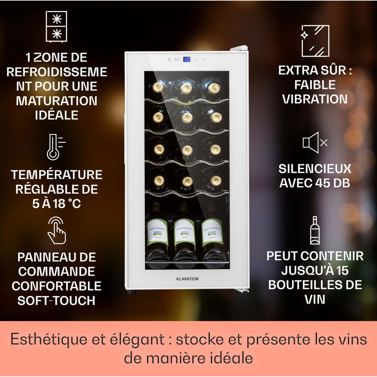 Cave à vin de service KLARSTEIN Shiraz 15 Slim Uno 44L tactile