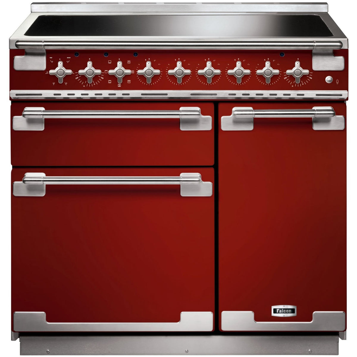 Piano de cuisson induction FALCON ELISE 90 ROUGE CERISE NICKEL BROSSÉ