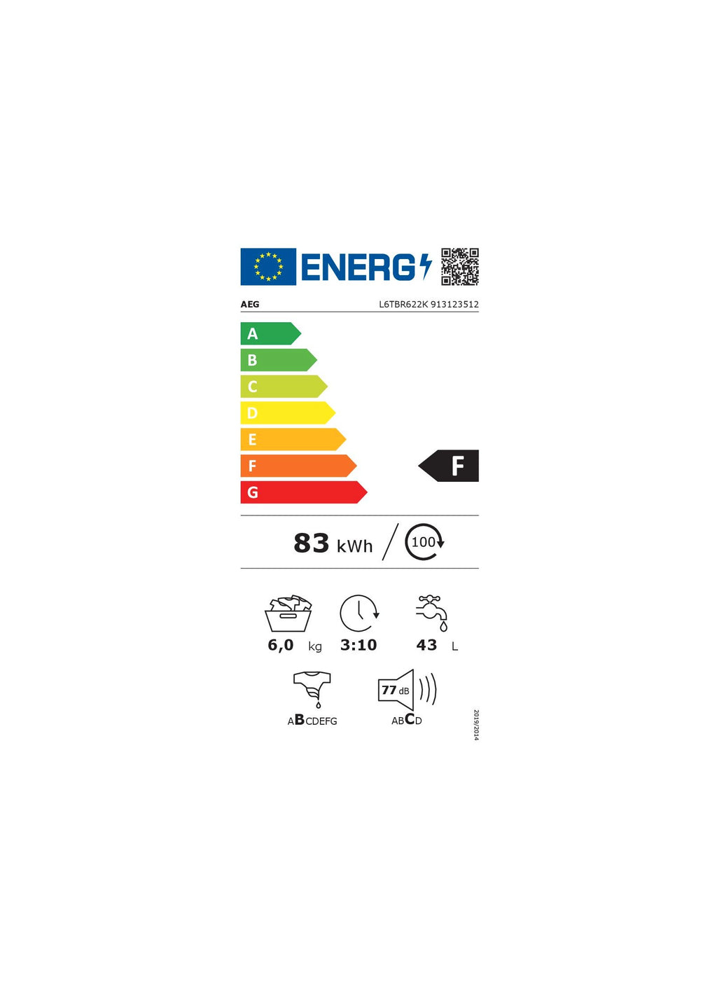 Lave linge top AEG L6TBR622K/ Reconditionné