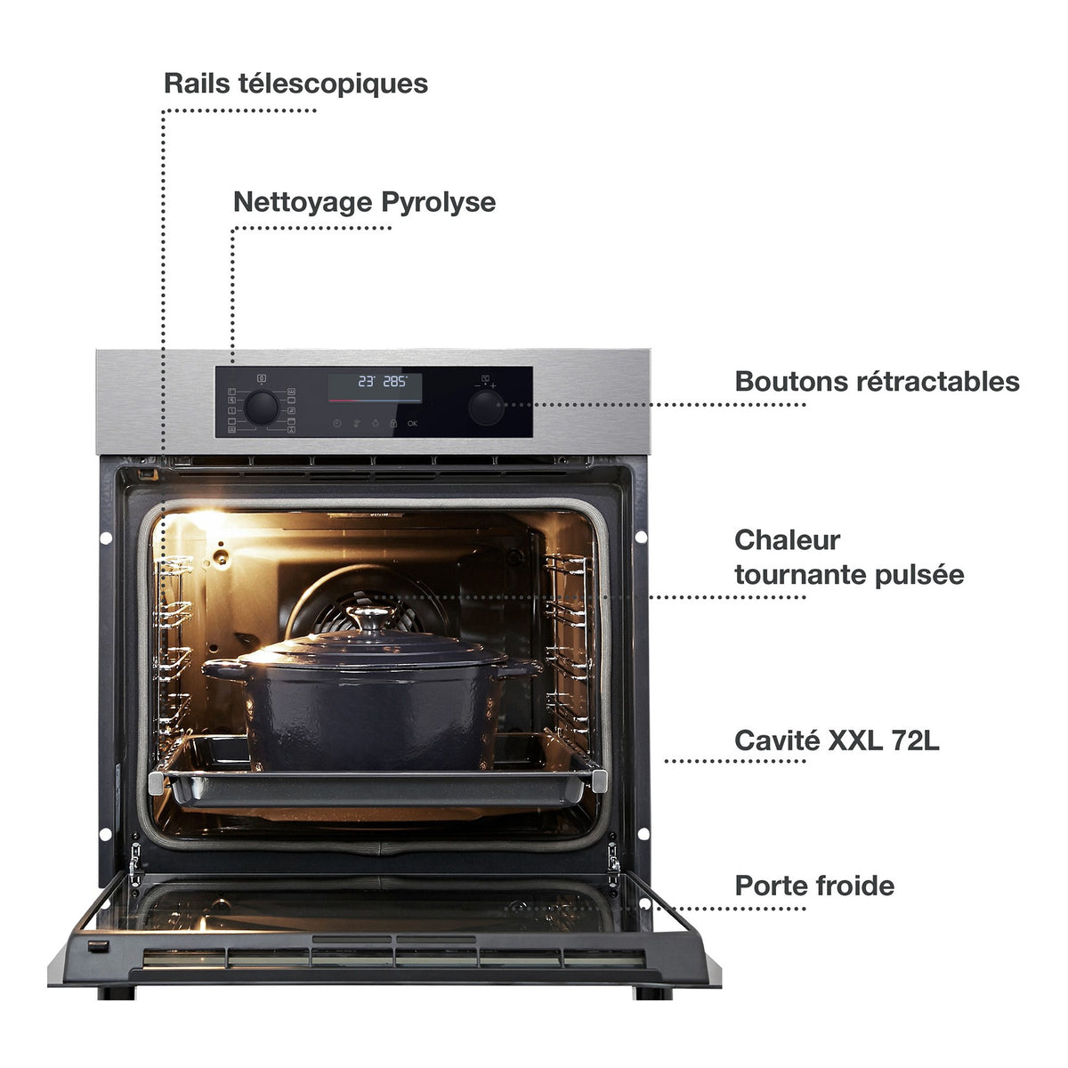 Four encastrable ESSENTIELB EFMP 105i2 - Pyrolyse - Chaleur pulsée - Porte froide - Rails télescopiques