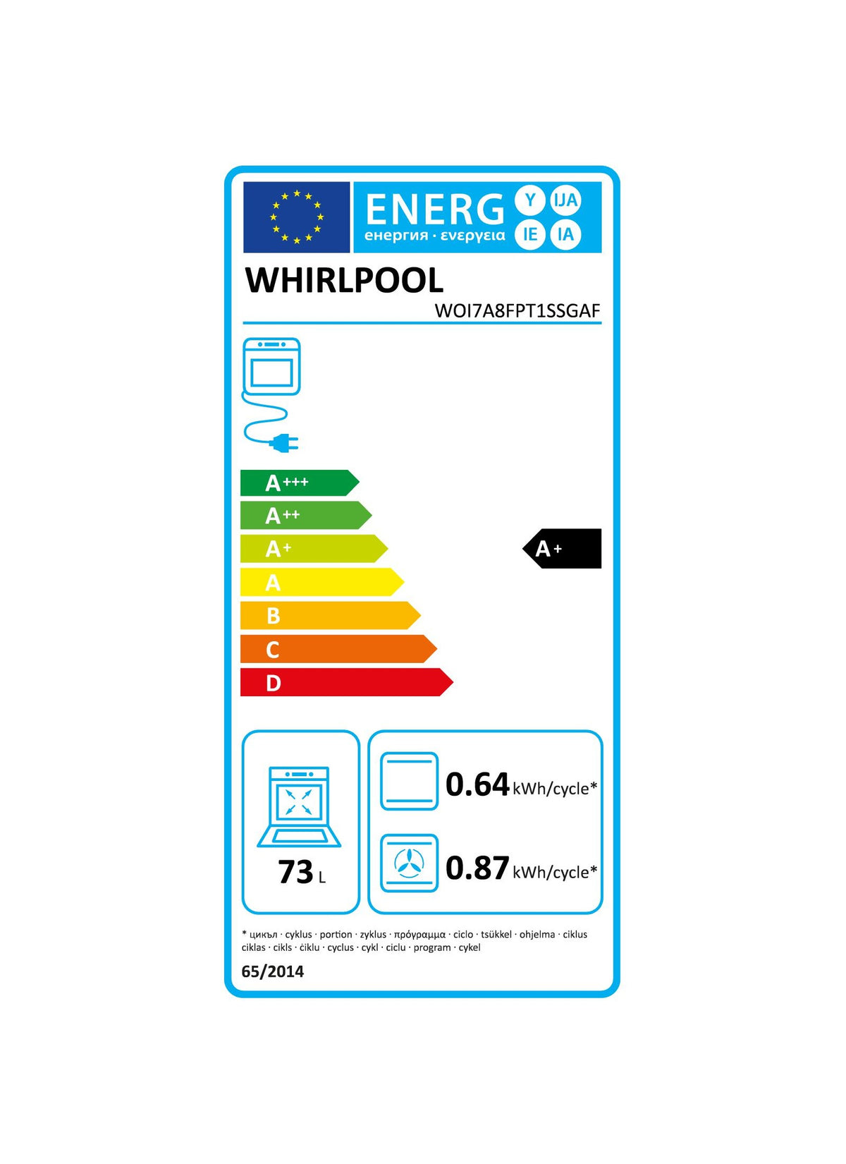 Four encastrable fonction vapeur WHIRLPOOL WOI7A8FPT1SSGAF - Pyrolyse - Chaleur tournante - Combiné vapeur - Porte froide