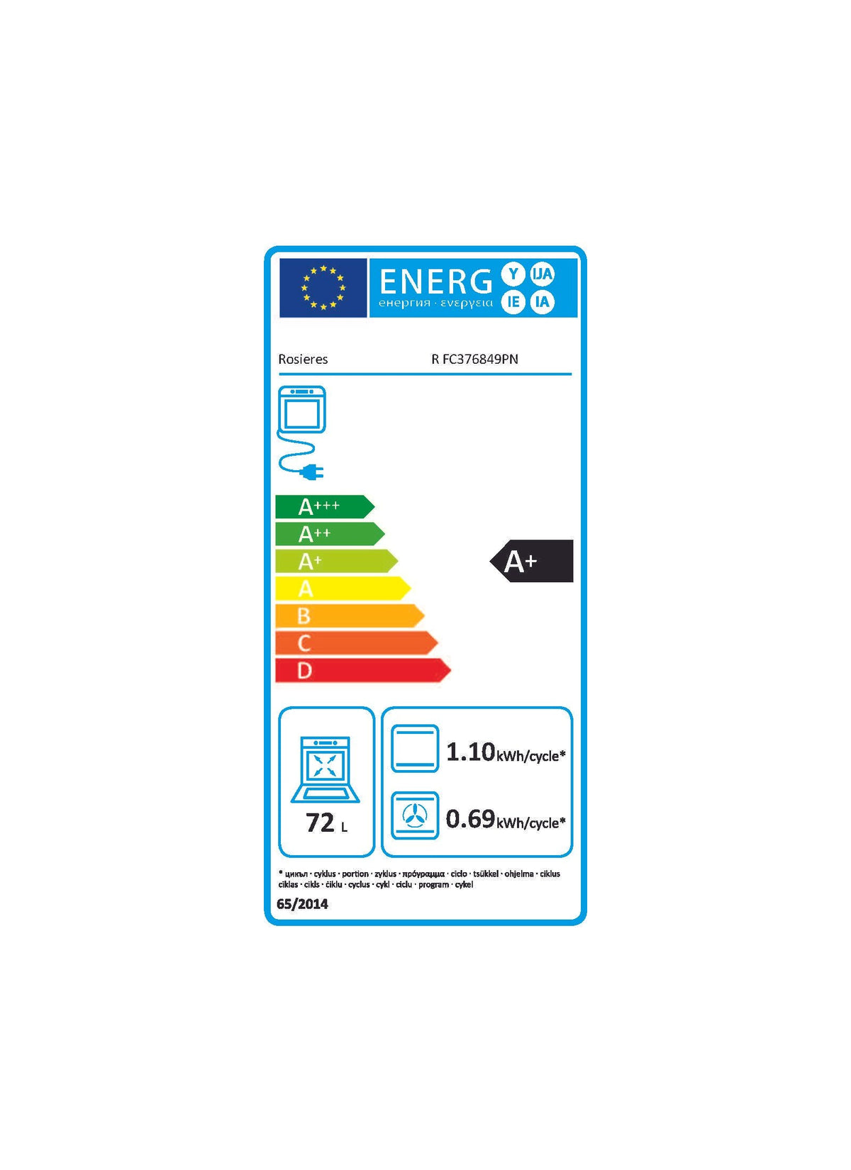 Four encastrable ROSIERES R FC376849PN - Pyrolyse - Chaleur pulsée - Vapeur - Porte froide - Rails télescopiques