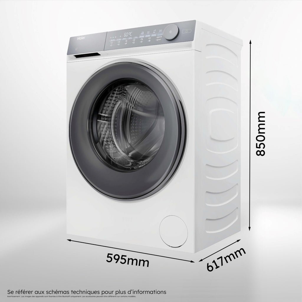 Lave linge hublot HAIER HW100-B14367U-FR - 10 kg - 1400 tr/min - Classe A - Moteur induction direct drive - Connecté
