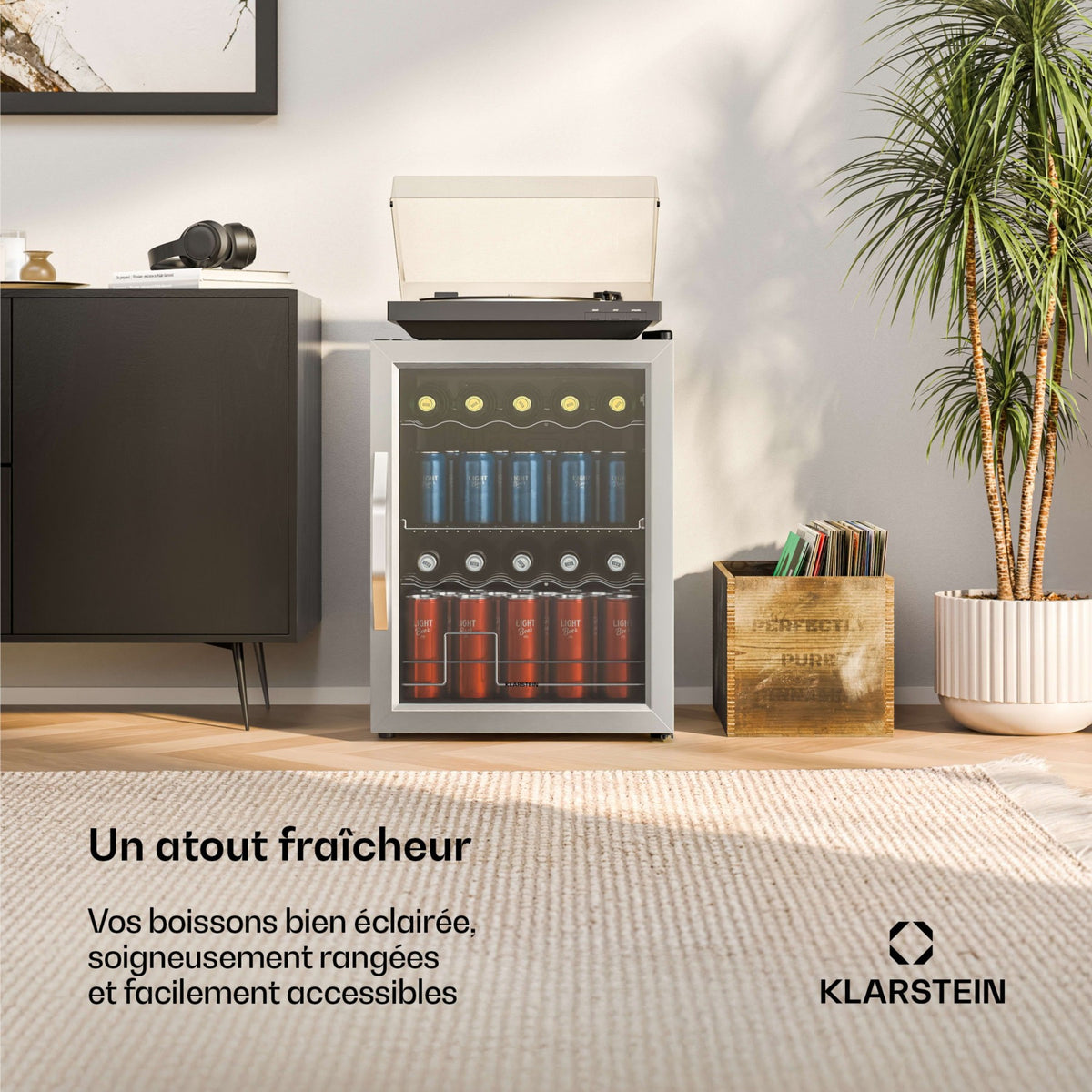 Mini réfrigérateur KLARSTEIN Beersafe porte vitrée 64x48cm LED Argent