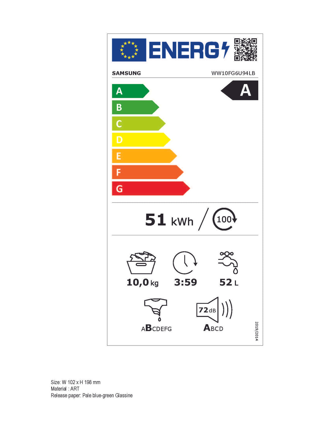 Lave linge hublot SAMSUNG WW10FG6U94LB - 10 kg - 1400 tr/min - Classe A - Moteur induction - Autodosage - Connecté Wifi - Noir