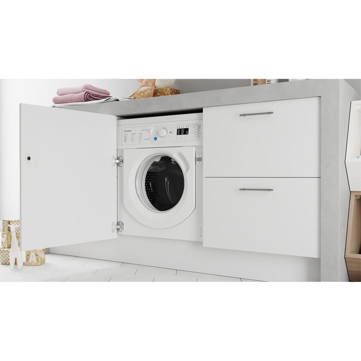 Lave linge hublot encastrable INDESIT BIWMIL9146FR - 9 kg - 1400 tr/min - Classe A - Moteur induction