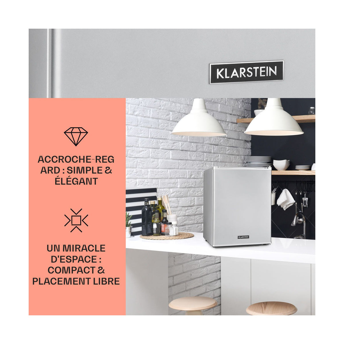 Mini réfrigérateur KLARSTEIN Happy Hour 40L 5-15°C 23 dB LED inox