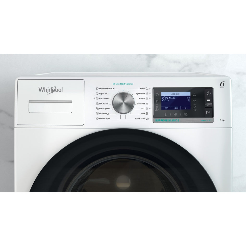 Lave linge hublot WHIRLPOOL W7X89BSILENCEFR - 8 kg - 1400 tr/min - Classe A - Moteur induction direct drive