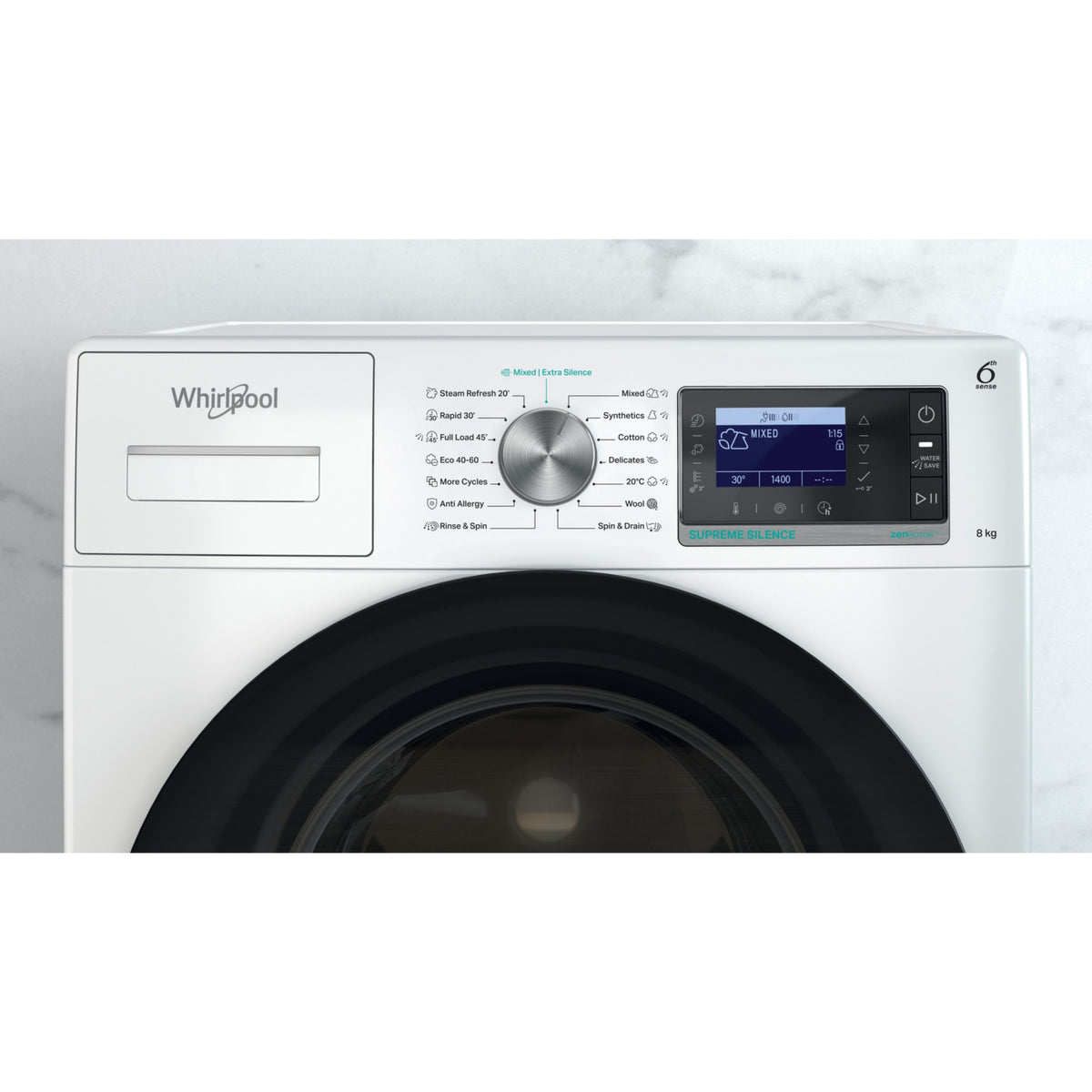 Lave linge hublot WHIRLPOOL W7X89BSILENCEFR - 8 kg - 1400 tr/min - Classe A - Moteur induction direct drive